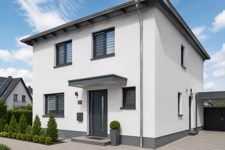 Gestrichene Fassade eines modernen Einfamilienhauses